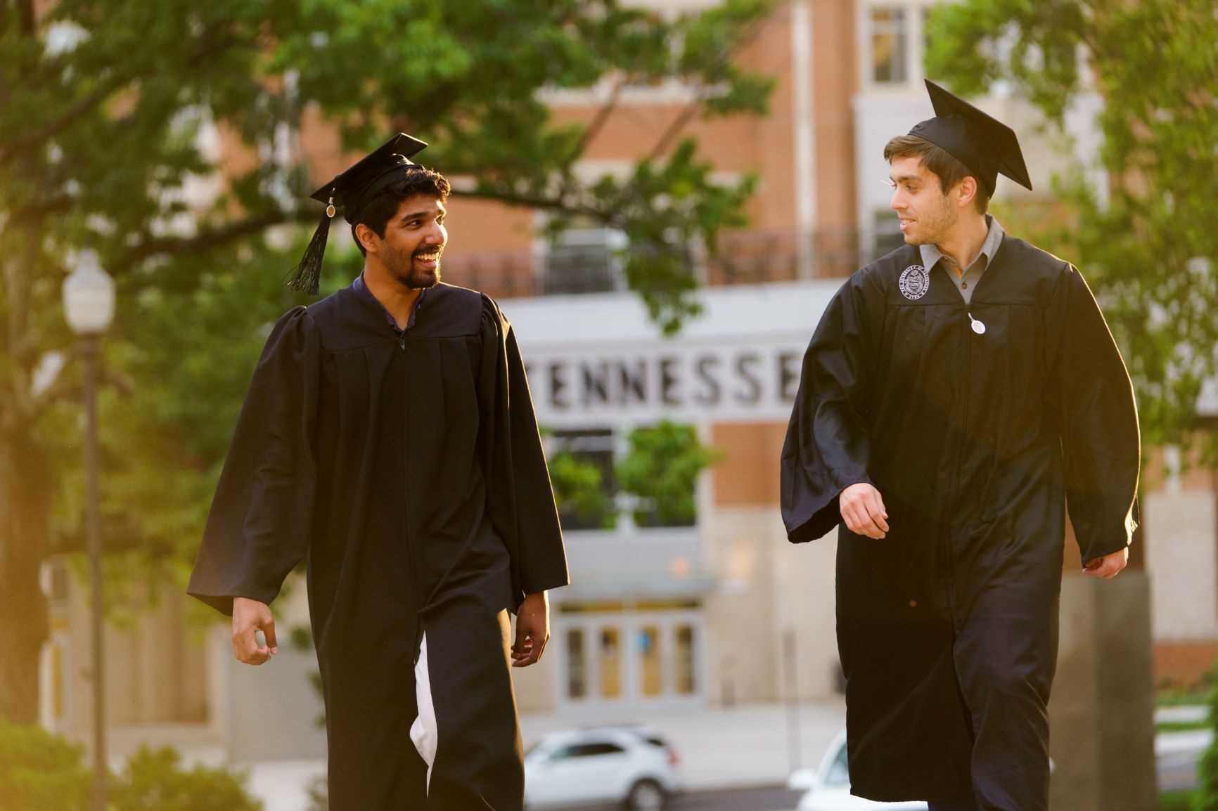 Graduates walking on campus